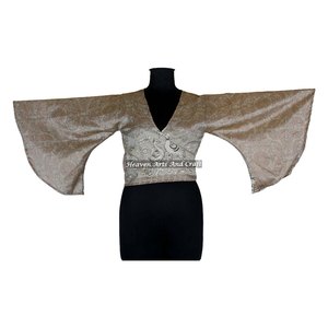 New Arrival New Style Floral Print Sari Silk Crop <b>Top</b> Indian Handmade Silk Knot <b>Top</b> Gift For Women Free Size Bell Sleeve Casual - Product Image 4