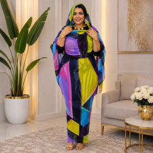 Toub à imprimé géométrique |   Voile 100% coton non cousu, tissu africain pour femmes, vêtements traditionnels ethniques culturels modestes et festifs - Product Image 4