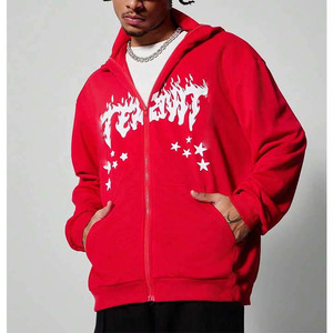 Long Sleeve Oversized Custom Printed Full Face <b>Zip</b>-<b>Up</b> <b>Hoodie</b> with Stars Print 100% Cotton Winter Casual Wear - Product Image 6