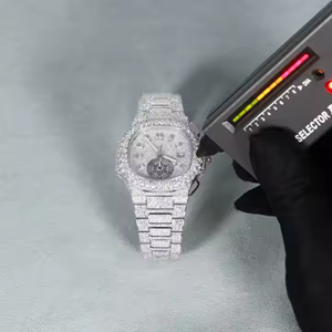 Montre analogique de luxe en acier inoxydable 20 mm avec bracelet, verre et diamants Moissanite de haute qualité, style Hip Hop, sport et mode, entièrement sertie - Product Image 4