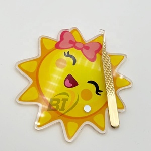 Gold Plated 90 Degree <b>Eyelash</b> <b>Tweezers</b> Sustainable Steel Custom Logo Lash Extension <b>Tweezers</b> with Sun Design Lash Acrylic Tile - Product Image 5