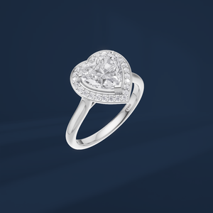 Anillo de Diamantes con Corte Corazón en Platino PT950, Anillo de Compromiso Romántico para Mujer con Halo de Diamantes Naturales, Joyería de Boda - Product Image 1