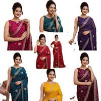 Sari en soie Fandy réversible avec broderie Zari complète et passepoil à sequins, tenue ethnique indienne traditionnelle, coupe ajustée, pour mariages et fêtes hiver/été