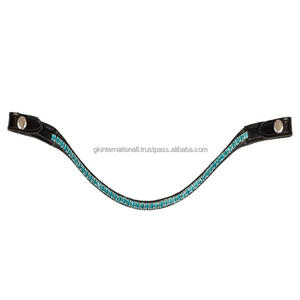 Banda para la frente de alta calidad con cristales redondos brillantes y cierre de botón a presión Forma de onda Banda para la frente de caballo de cuero inglés negro - Product Image 1