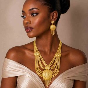 Wholesale 14K 18K 24K Micron Gold Filled <b>Fashion</b> <b>Necklaces</b> Dubai Style Bridal Jewelry Set Traditional Turkish Design Jewelry Set - Product Image 3