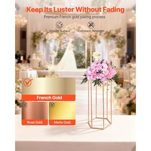 Supporto per Fiori da Matrimonio, 10 Pezzi, Colonna Espositiva in Acrilico Laminato da 23,62 Pollici, Larghezza 30 cm, Espositori Floreali Esagonali Cubici - Product Image 4