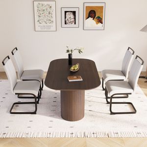 63 \ "medievale moderno stile marrone MDF tavolo da pranzo PU senza braccioli 4 pezzi Desktop gamba in metallo nero per casa sala da pranzo Set - Product Image 4