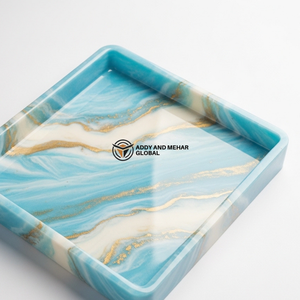 Luxury Blue <b>Marble</b> Resin <b>Square</b> Tray – Handmade Glossy Decorative Serving Tray with Gold Vein Detail | Modern <b>Coffee</b> <b>Table</b> - Product Image 2