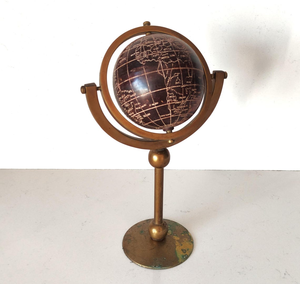Globe de style antique avec double anneau méridien, finition bronze, support, carte du monde vintage, décoration de bureau d'étude - Product Image 5