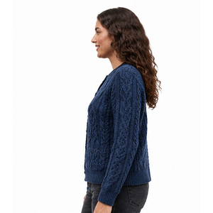 Women's Blue V-Neck Full Sleeve Knitted <b>Cardigan</b> Casual Winter Wear 100% Wool <b>Thick</b> Hand Knitted Single Breasted Regular Fi - Product Image 1