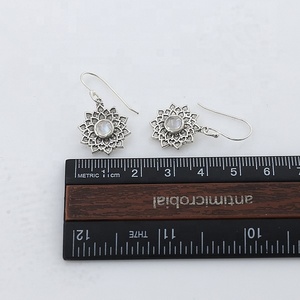 925 Sterling Silver Natural <b>Rainbow</b> Moonstone Lotus Flower Mandala Dangle Earrings Wholesale Women Boho Gemstone Jewelry - Product Image 5