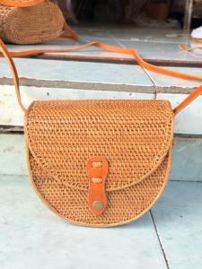 Indonesia's Best Seller Vintage Half Round <b>Straw</b> Crossbody <b>Bag</b> with Single Leather Strap Summer Beach Style - Product Image 3