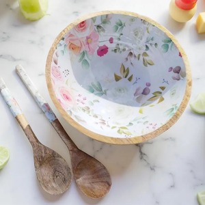 Bandeja de Servir Rústica Ecológica Hecha a Mano de Madera de Mango con Adhesivo Impreso, Tazones Meena para Cocina, Comedor, Fiestas y Bodas - Product Image 1