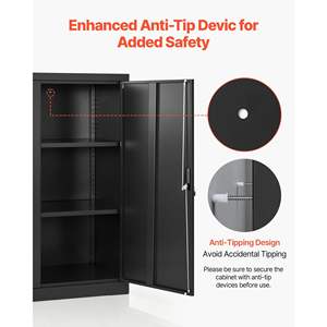 Black Steel <b>Metal</b> Storage <b>Cabinet</b> for Warehouse 41.7 <b>Garage</b> 3 Tiers 2 Adjustable Shelves 2 Magnetic Doors 2 Keys Storage - Product Image 5