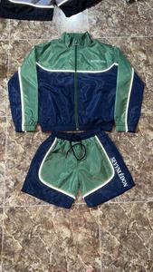 Custom Men's Shorts <b>Set</b> Zip up Reflective Windbreaker Jacket <b>Set</b> <b>Embroidery</b> Logo Nylon Waterproof Gradient Stripe Tracksuit - Product Image 3