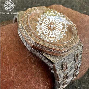 Montre de luxe pour homme en acier inoxydable, étanche, avec diamants Moissanite VVS couleur D, style « Iced Out », du fournisseur indien, en vente - Product Image 4