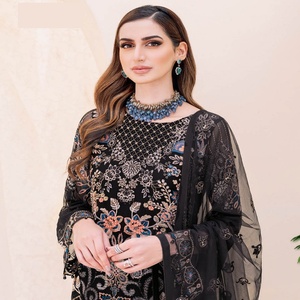 Colección de Bodas de diseñadores paquistaníes para mujer, de 3 piezas gasa de seda, Salwar Kameez Ramsha, volumen de para adultos - Product Image 5