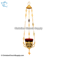 Lampe de sanctuarium sculptée en forme de croix avec bougie chauffe-plat en verre rouge |   Lampe suspendue pour sanctuaire d'église – Export Corporation