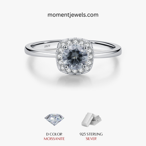 Anillo Halo de Moissanita Color Gris D, Plata de Ley 925, Engaste de Garras, Certificado por Terceros, Moderno, para Compromiso y Boda, para Mujer - Product Image 1