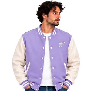 Veste universitaire violette pour homme, style décontracté, coupe bomber, manches longues, boutonnée, streetwear, style universitaire, vêtement d'extérieur - Product Image 1