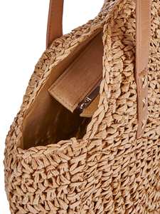 Sac cabas rond en paille tressée avec anses en cuir, style bohème, écologique, sac de plage et de voyage d'été pour femme - Product Image 4