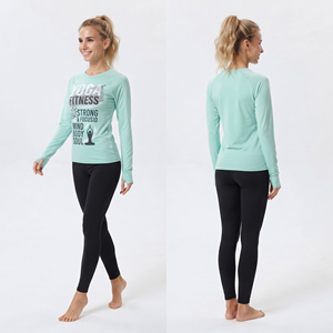 T-shirt de yoga à manches longues pour femmes, imprimé, col rond, tricoté en polyester, haut de sport, style sportif, coupe ajustée, tee-shirt de fitness pour femmes - Product Image 4