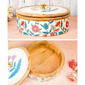 Élégante boîte de service en bois avec imprimé floral coloré et couvercle assorti, plat de service de luxe, articles de cuisine en gros - Product Image 2