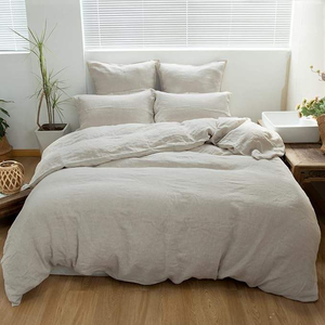 Pure Linen Waterproof Plain Duvet Cover Set 5-Piece Includes 1 Duvet Cover 1 <b>Flat</b> Sheet 1 Fitted Sheet 2 Pillowcases for Hotel - Product Image 1
