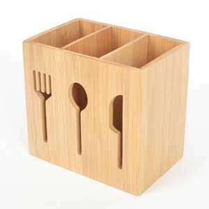 Bamboo Cutlery Holder 2 Compartment Utensil Organizer Wooden Spoon Fork Knife Storage <b>Rack</b> Kitchen Countertop Stand - Product Image 3