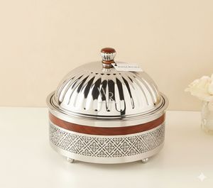 Casserole de luxe en acier inoxydable à base géométrique avec support en bois pour la maison, l'hôtel, les mariages, prix de gros, style Moyen-Orient, buffet - Product Image 3