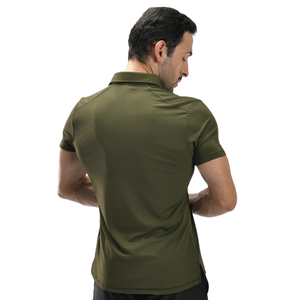 Polo pour homme en tissu gaufré olive, léger, polyester et élasthanne, respirant, anti-humidité, coupe ajustée, pour le golf et les loisirs, OEM - Product Image 2