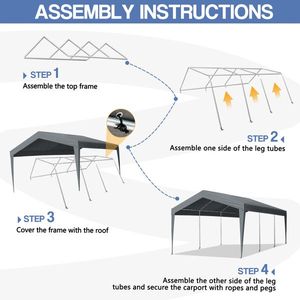 Tettoia per Auto 12X20FT Grigia Senza Pareti Laterali, Prodotto per Garage e Tettoie - Product Image 3