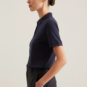 Custom Logo Appliques Eco-Friendly Breathable Short Sleeve Turn Collar Summer T-Shirt Quick Dry Solid Color Regular Fit Women's - Product Image 2