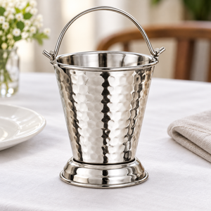 Cubo para salsa de acero inoxidable martillado con asa de alambre para servicio en el hogar y en restaurantes - Product Image 3