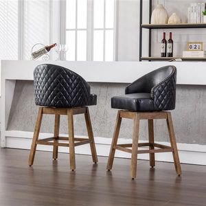 Set di 2 Sgabelli da Bar Alti con Rotazione a 360 Gradi, Seduta in PU e Struttura in Legno per Cucina e Sala da Pranzo - Product Image 4