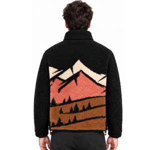 Veste en polaire sherpa pour homme, fermeture éclair, col montant, imprimé montagne noire, manteau d'hiver en polaire - Product Image 3