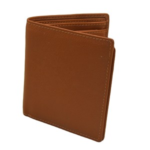 Portefeuille fin en cuir véritable pour homme, fermeture minimaliste à rabat, marron, usage quotidien, fermeture ouverte, blocage RFID, personnalisable - Product Image 1