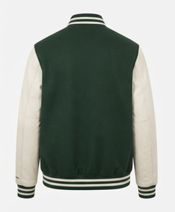 Chaqueta Varsity para Hombre en Color Verde con Bloques de Color, Cuello Alto, Botones a Presión, Puños Acanalados, Chaqueta Bomber Deportiva de Otoño - Product Image 6