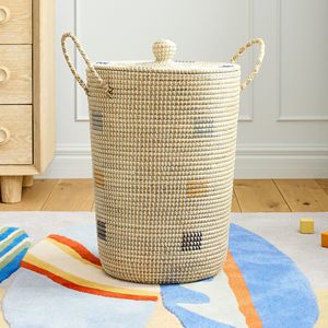 Handwoven Seagrass Storage Basket <b>Bin</b> Tall Cylinder With Lid Natural Handmade Eco Friendly Sustainable Wholesale Bulk Supplier - Product Image 5