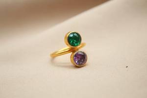 แหวนทองคำปรับขนาดได้ประดับพลอยมรกตและอเมทิสต์เงินแท้ 925 ทำมือ ของขวัญวันเกิด วันครบรอบ - Product Image 6