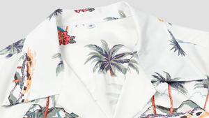 Men's <b>White</b> Short Sleeve Hawaiian <b>TShirt</b> With Palm Tree Print Regular Fit Casual Wear V-Neck Cotton Woven Breathable - Product Image 3