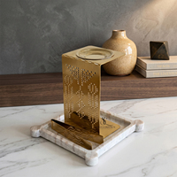 Ensemble de brûleur à bakhoor en métal doré de luxe, support moderne pour encens arabe Oud avec plateau en marbre et pinces assorties pour la décoration de la maison