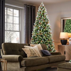 Albero di Natale da 180 cm con 350 luci LED bianco caldo, 1593 rami in PE+PVC effetto neve, bacche rosse, pigne, design a cerniera - Product Image 6