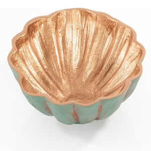 Ensemble de 2 bols ronds décoratifs en aluminium moulé finition cuivre turquoise, bols patinés - Product Image 3