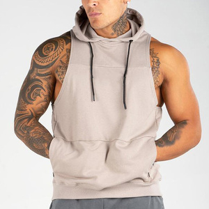 2026 OEM Men's <b>White</b> Sleeveless Hooded Knitted Solid Color Quick Dry Regular Fit Casual Summer Wear <b>Hoodie</b> For Online Sale - Product Image 4