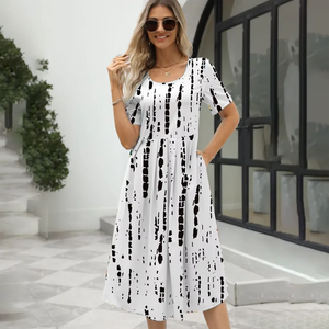 Vestido de Verano 2026 para Mujer, Estilo Europeo y Estadounidense, Elegante, Estampado, Cuello Redondo, Manga Corta, con Cierre - Product Image 4