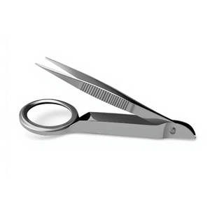 Pinzas Plegables de Acero Inoxidable con Punta Redonda y Lupa Grande para Cejas, Marca METAL MED CORPORATION, Modelo MM-0726-174 - Product Image 1