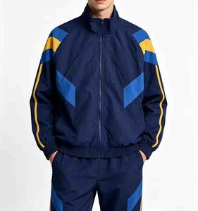 Men Color Blocking <b>Racer</b> <b>Jacket</b> With Yellow And Royal Blue Accents Zipper Closure Sporty Style Autumn Wear - Product Image 3