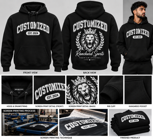 Sudadera con Capucha Negra para Hombre, Personalizada con Logotipo Serigrafiado, Informal, con Bolsillo Tipo Canguro - Product Image 1