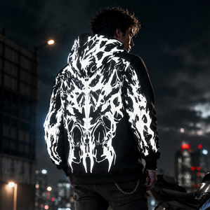 Hoodie de motard avec doublure en Kevlar, impressions réfléchissantes haute visibilité, poches pour protections CE, fabricant sur mesure - Product Image 4